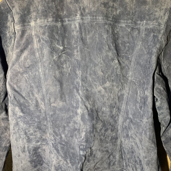Dennis Basso Blue Suede Leather Jacket Women's Large Full Zip Bomber - Picture 9 of 12